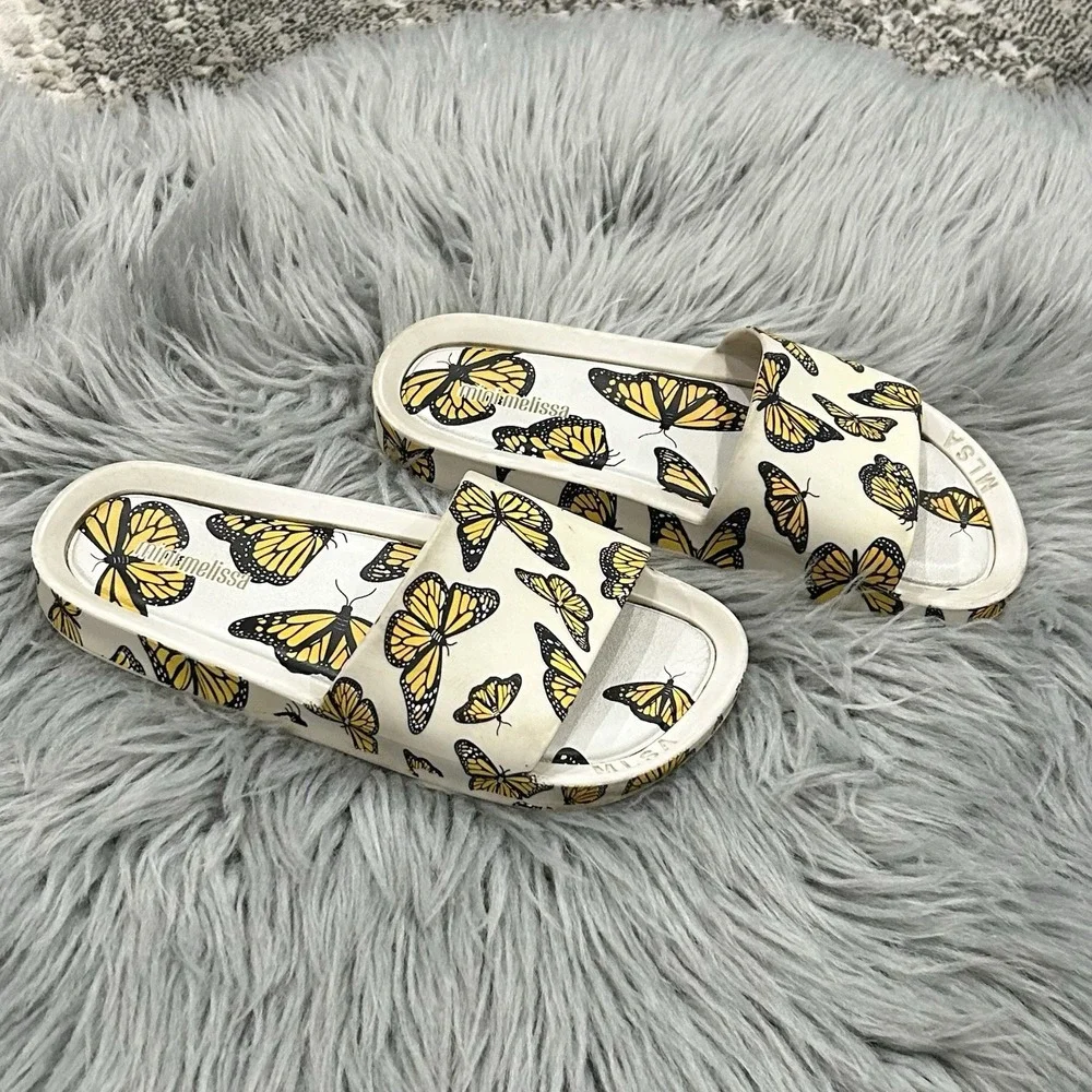 Mini‎ Melissa Girls Youth Size 2 Butterfly Slides Sandals Rubber